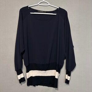 Iris Setlakwe Dolman Sleeve Top Womens Size 2 Navy Blue Knitted Hem & Cuffs
